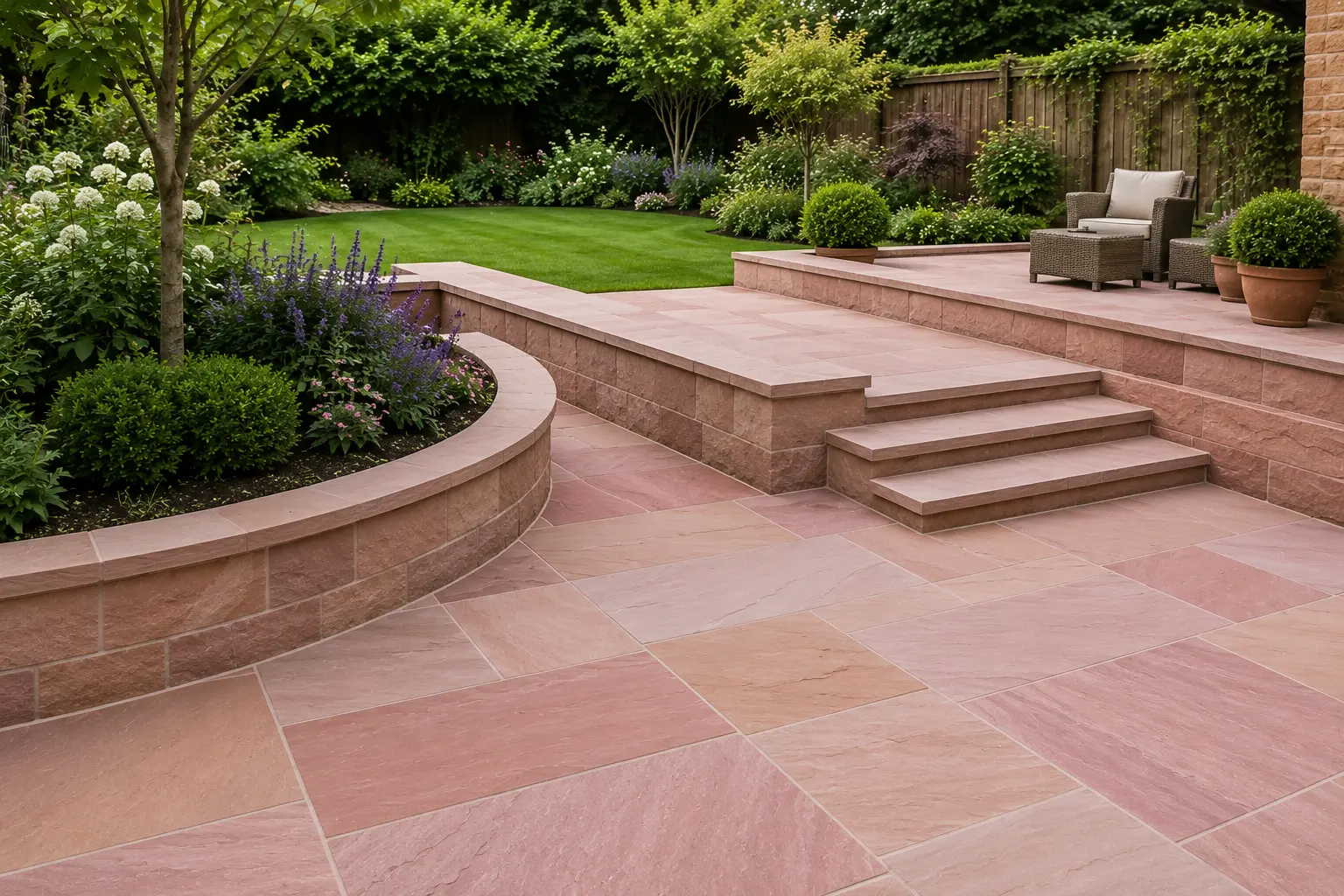 Bansi Paharpur Pink Sandstone Landscape Design for UK Gardens and Outdoor Living Spaces