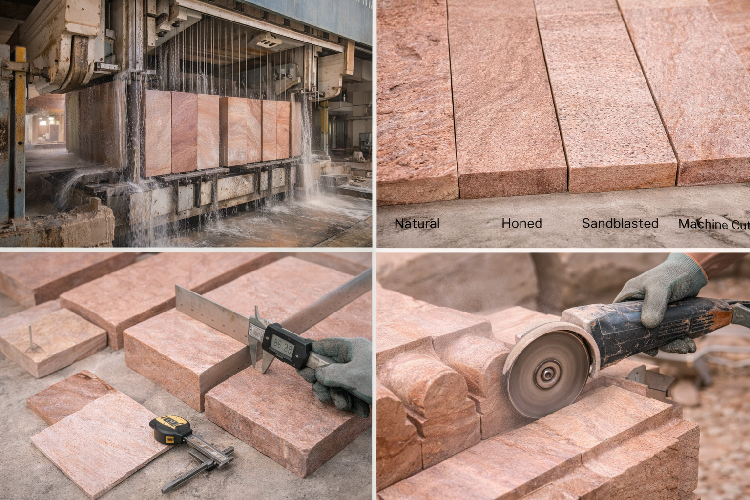 Sandstone gang saw cutting slabs in manufacturing unit