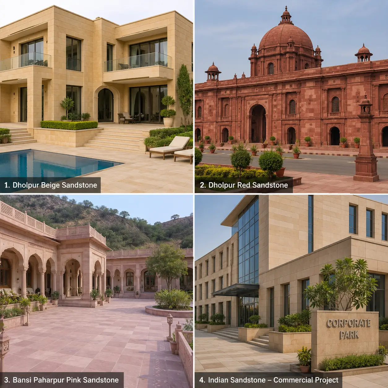 Applications of Indian sandstone in villas hotels landscapes and commercial developments