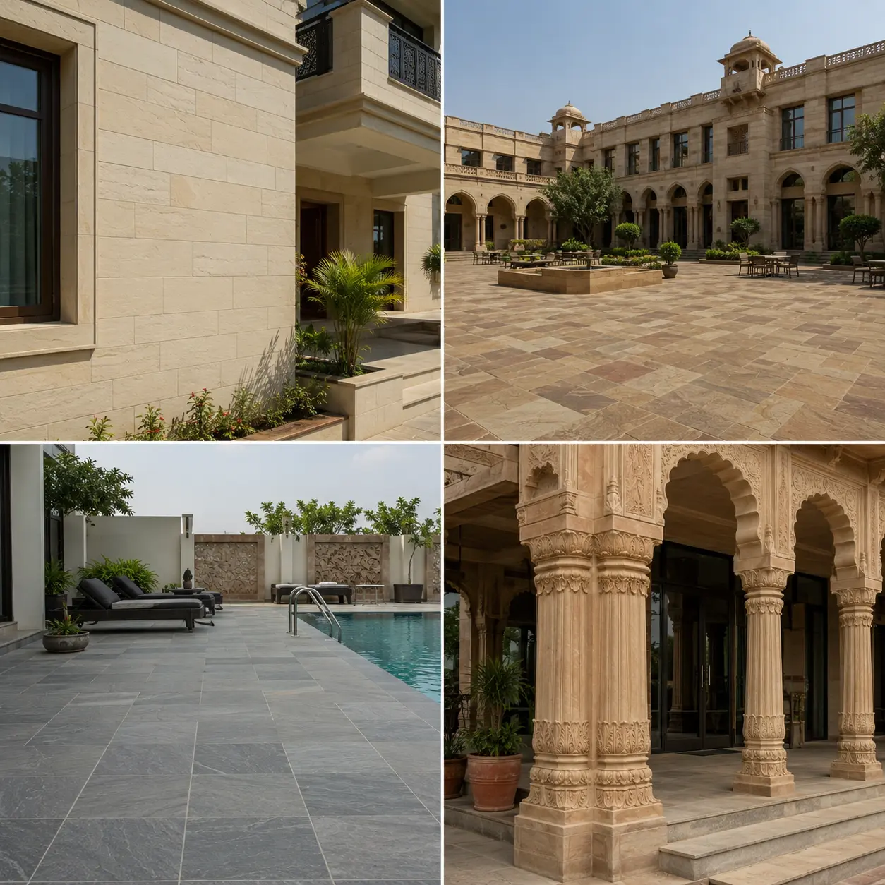 Applications of Indian sandstone in villas hotels pool decks and commercial architecture