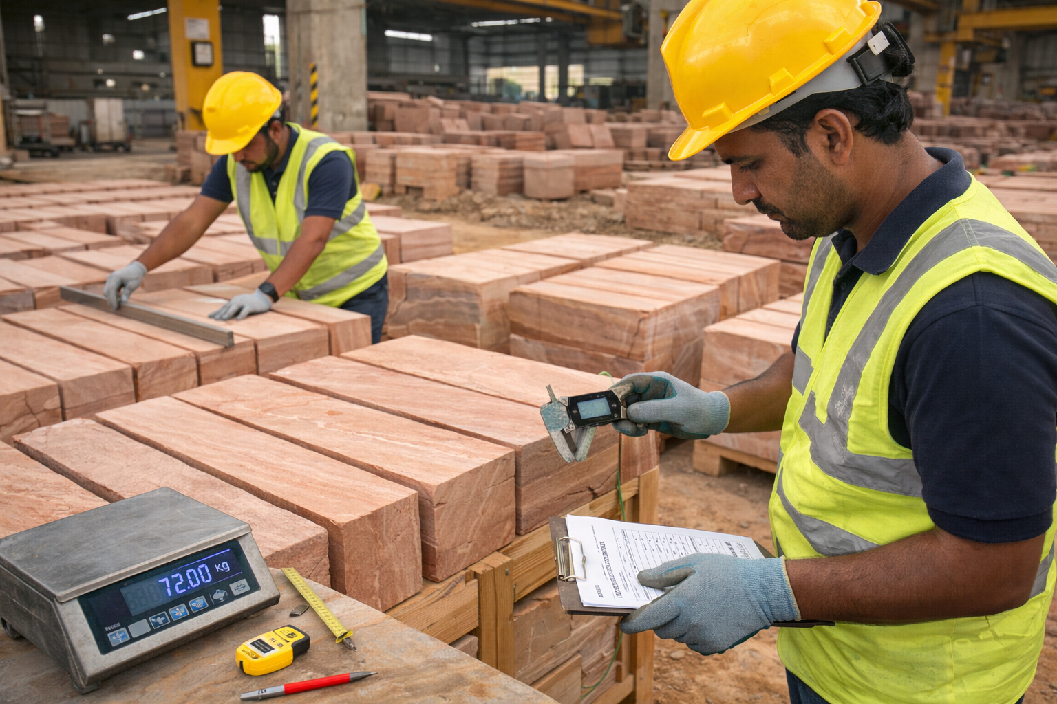 Sandstone quality inspection and dimensional verification in manufacturing unit