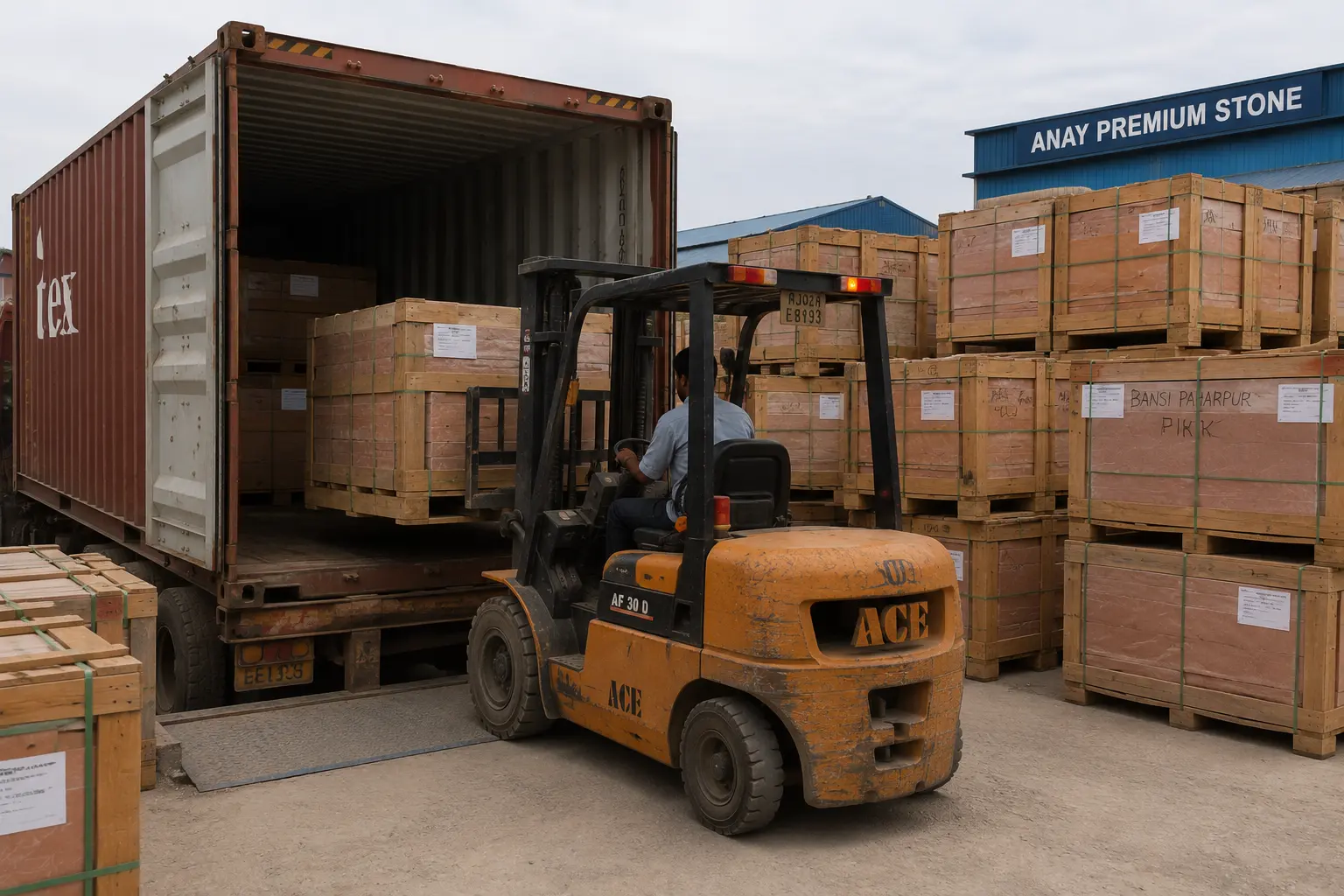 Indian sandstone export supply and container loading operations